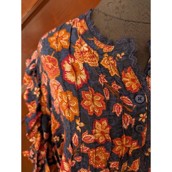 The Pioneer Woman Floral Blouse XL Navy Orange Lightweight Womens Top NWOT - Picture 2 of 5